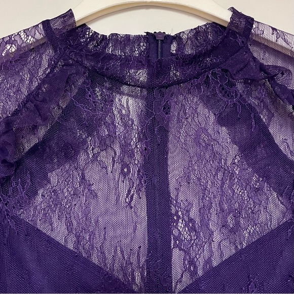 Bardot Splice Lace Blouse Top Womens Purple Ruffle Sheer Whimsgoth Fairy Medium - Picture 8 of 14
